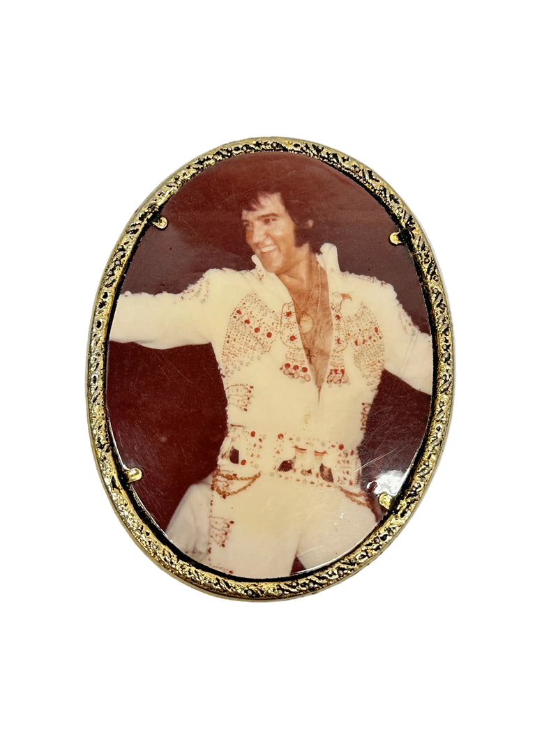 Vintage Elvis Presley Photo Brass Belt Buckle - Hers and His Treasures