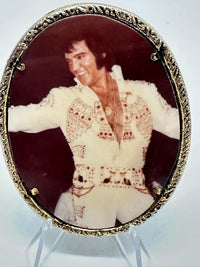Vintage Elvis Presley Photo Brass Belt Buckle - Hers and His Treasures