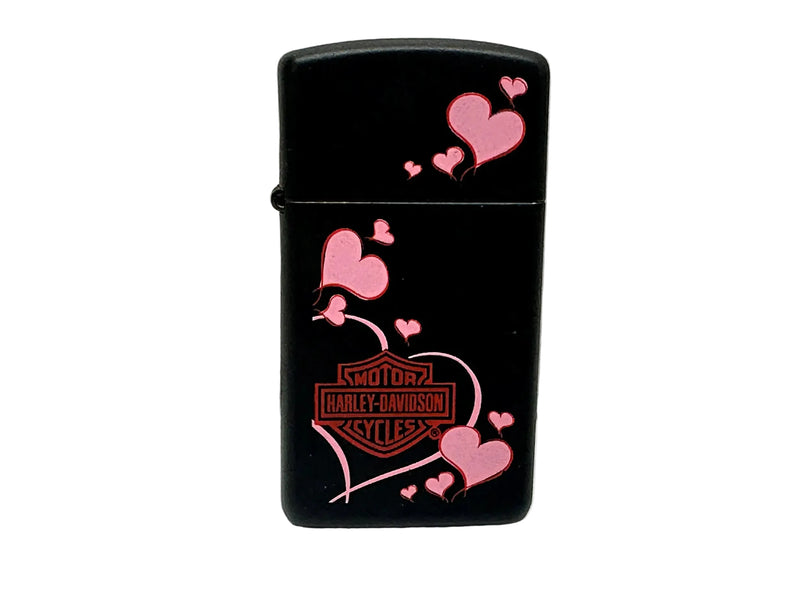 2007 Floating Hearts Slim Black Matte Harley Davidson Zippo Lighter - Hers and His Treasures