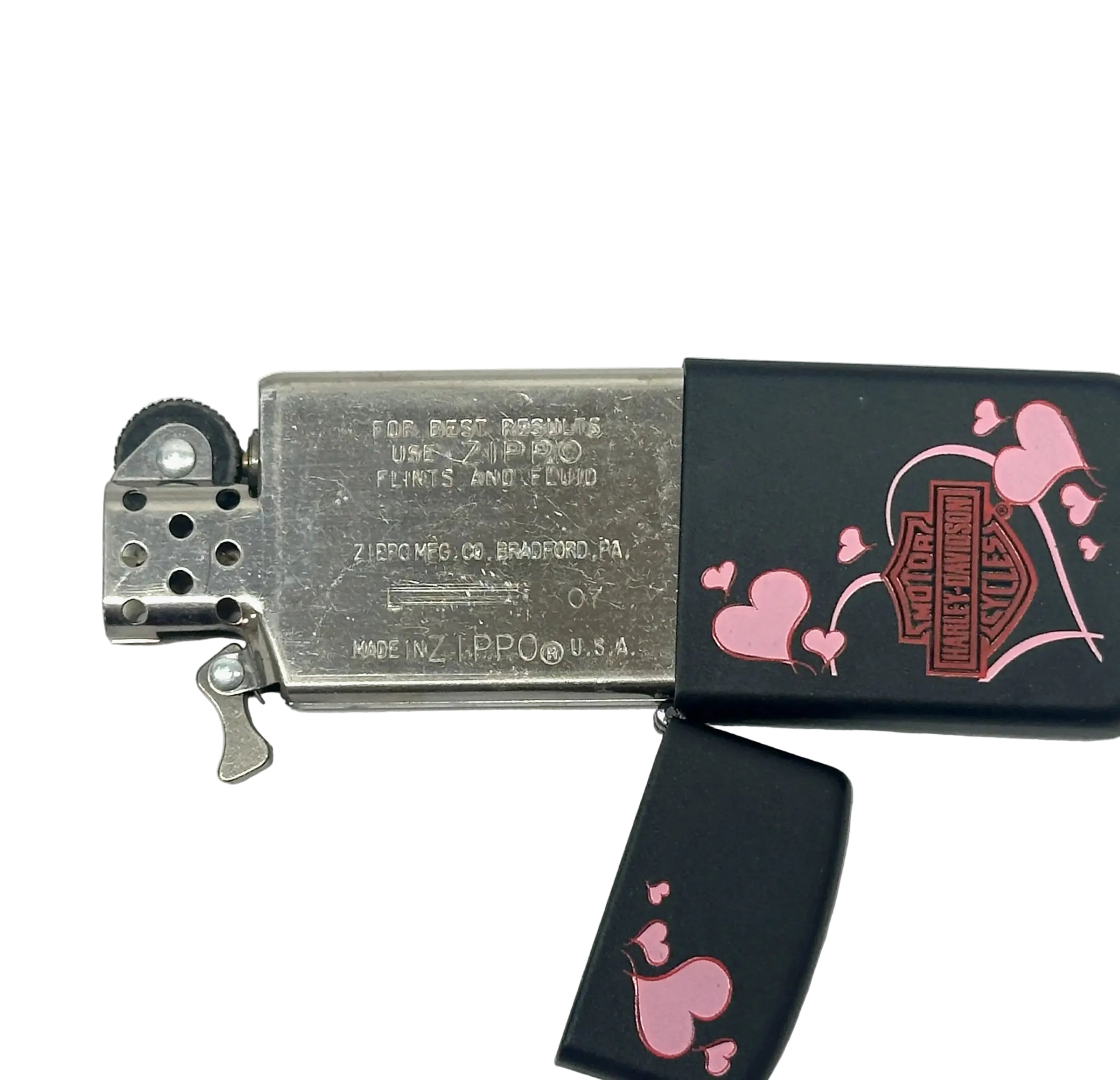 2007 Floating Hearts Slim Black Matte Harley Davidson Zippo Lighter - Hers and His Treasures