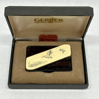 Vintage Scrimshaw Flying Geese 7201 Gerber Touché Belt Buckle Knife - Hers and His Treasures