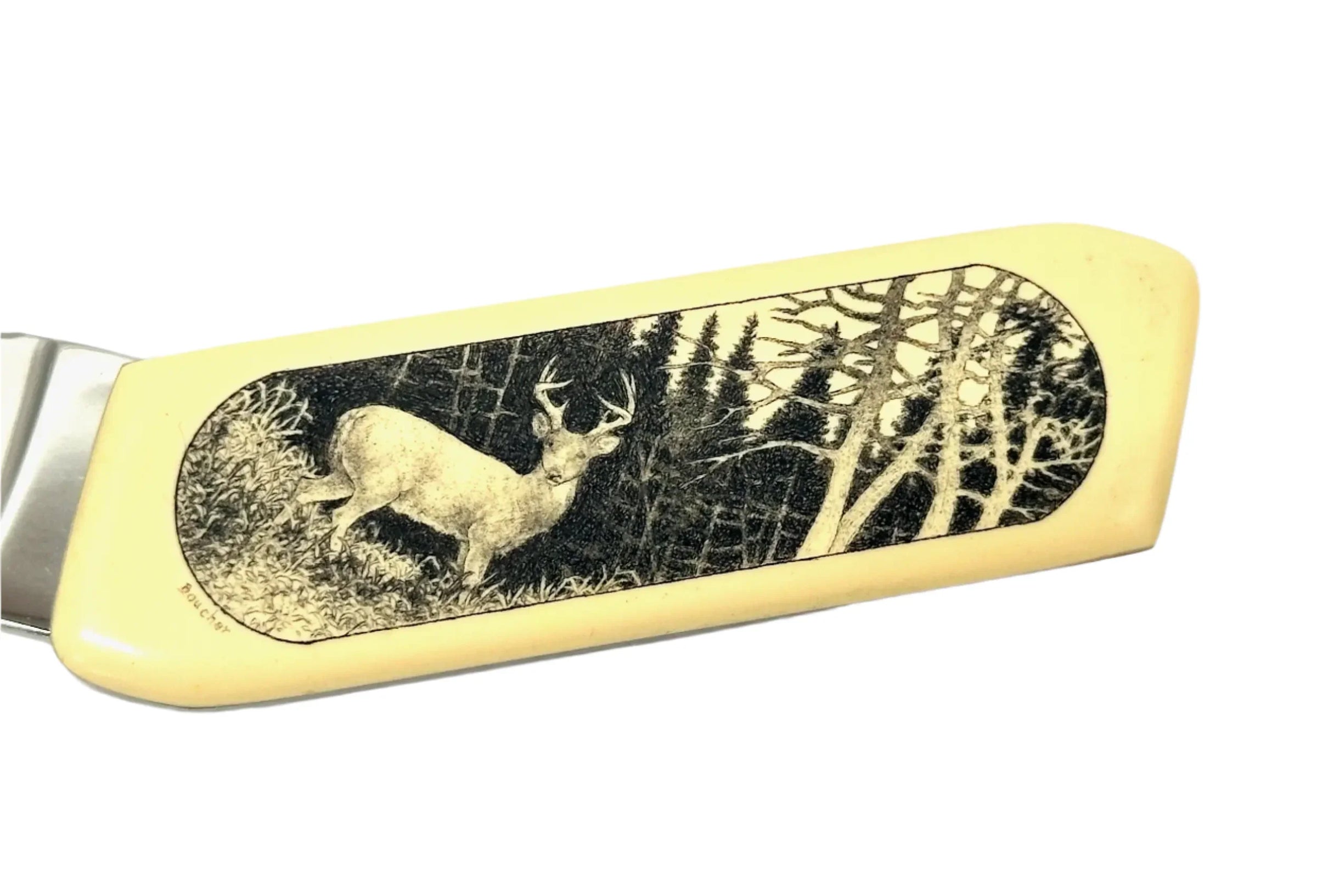 Gerber Touché Whitetail Deer Wood Inlay Belt Buckle Knife | USA - Hers and His Treasures