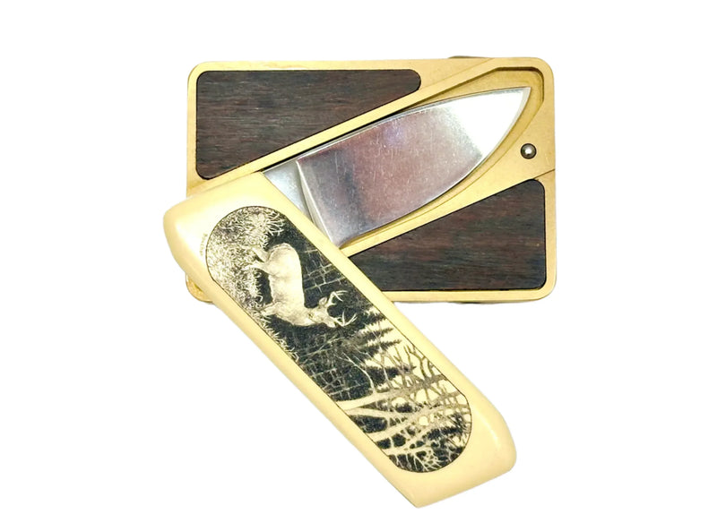 Gerber Touché Whitetail Deer Wood Inlay Belt Buckle Knife | USA - Hers and His Treasures