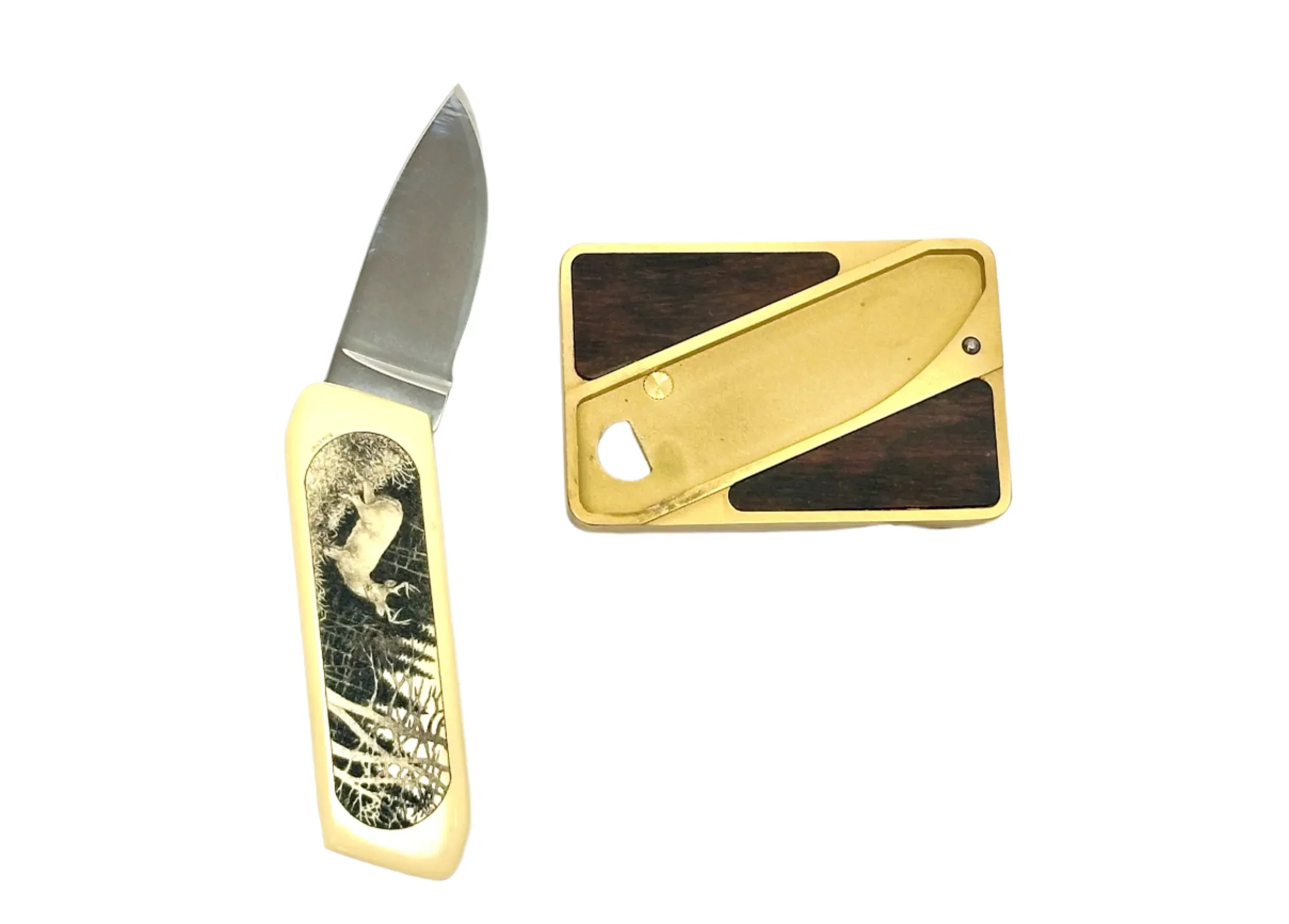Gerber Touché Whitetail Deer Wood Inlay Belt Buckle Knife | USA - Hers and His Treasures