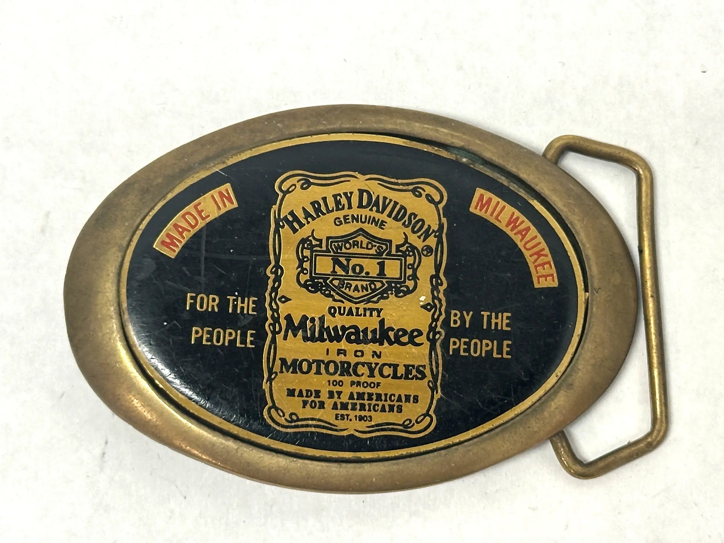 1983 Harley Davidson Milwaukee Iron Motorcycles Brass Baron Belt Buckle | Taiwan - Hers and His Treasures