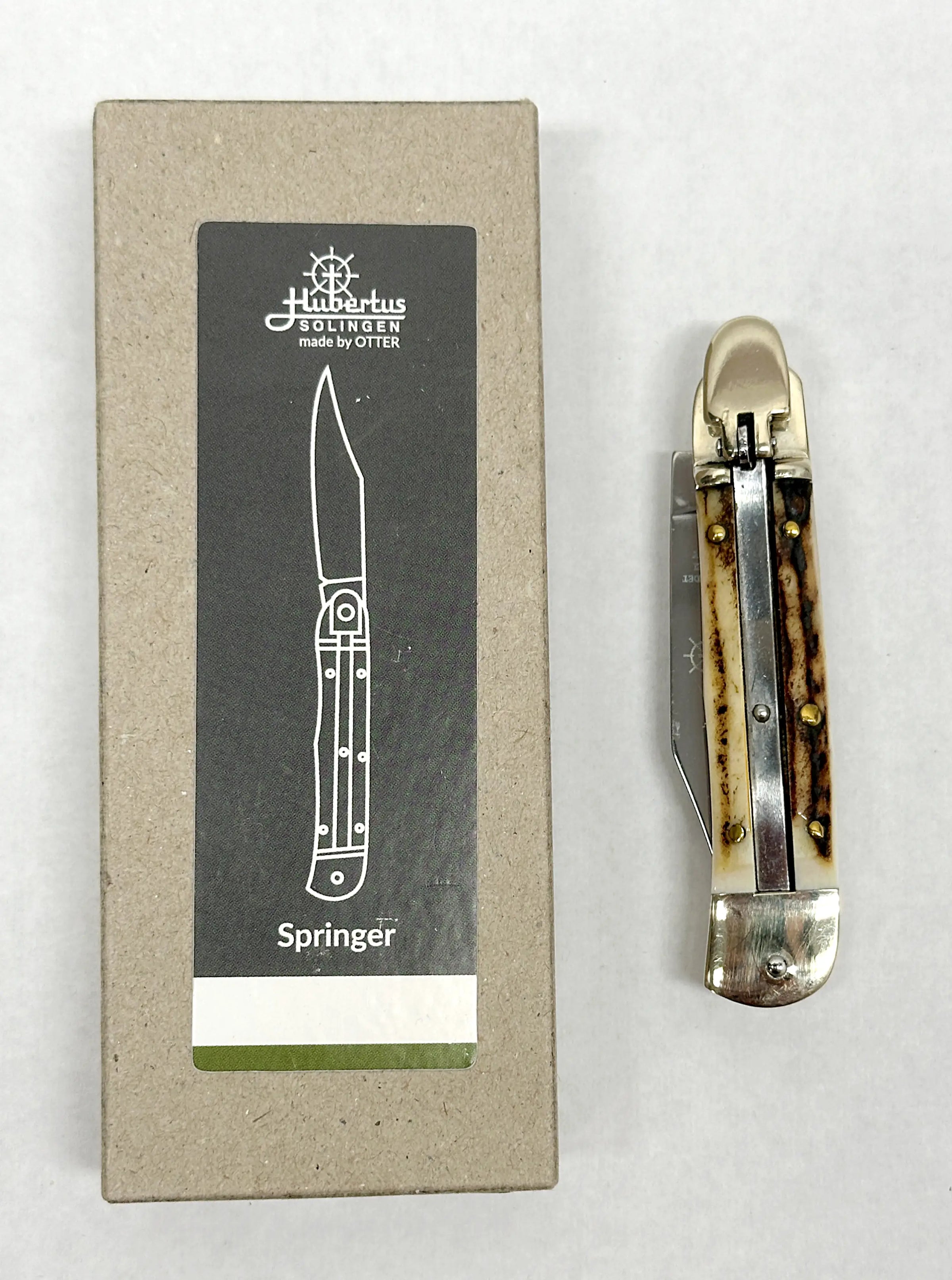 Hubertus Otter HB 68.110.HH.08 Buck Horn Small Springer Assist Pocket Knife | Germany