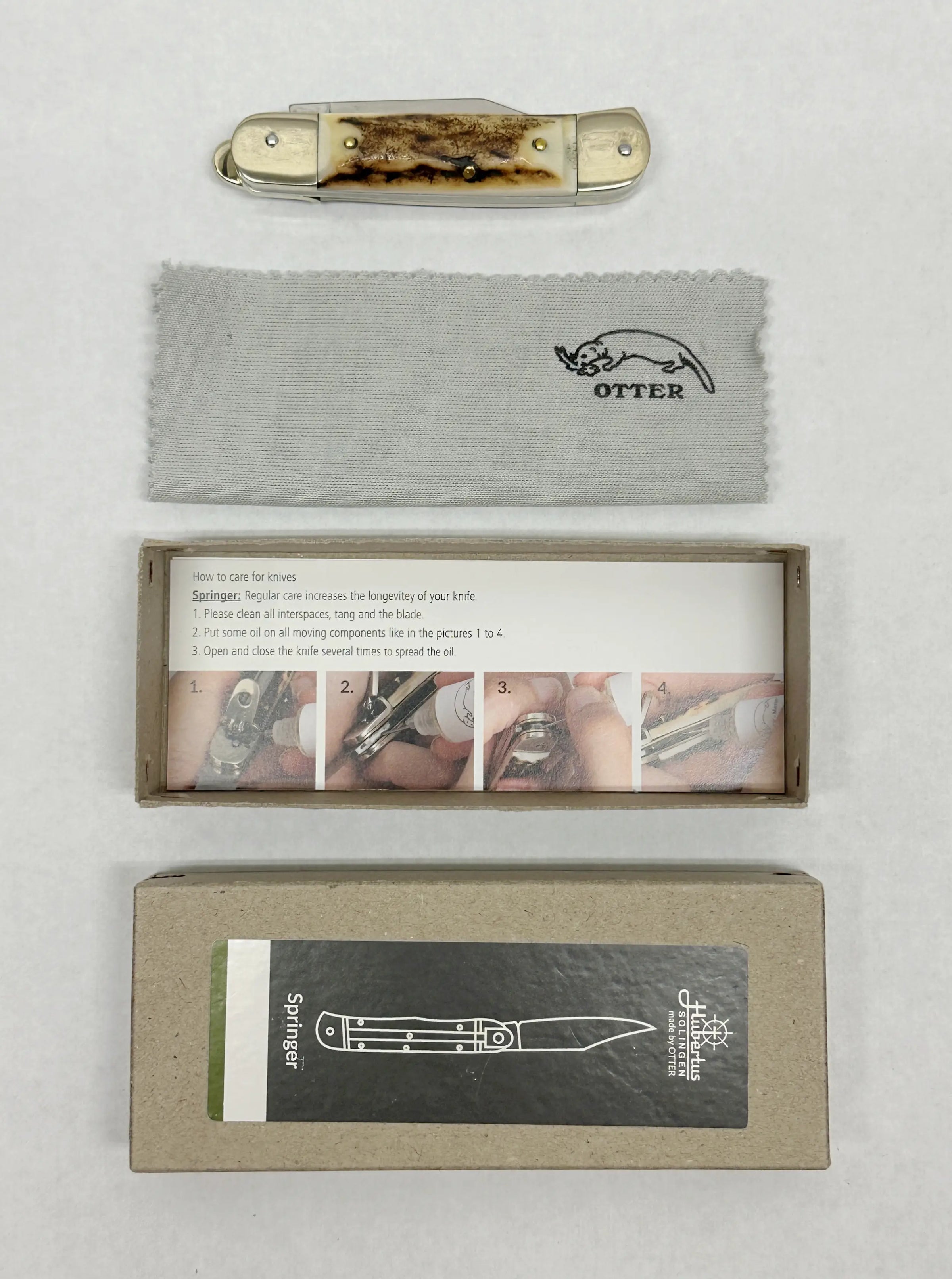 Hubertus Otter HB 68.110.HH.08 Buck Horn Small Springer Assist Pocket Knife | Germany - Hers and His Treasures