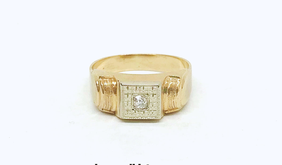 1920's - 1945 Art Deco 14K Yellow & White Gold Ring With Mine Cut Diamond - Hers and His Treasures