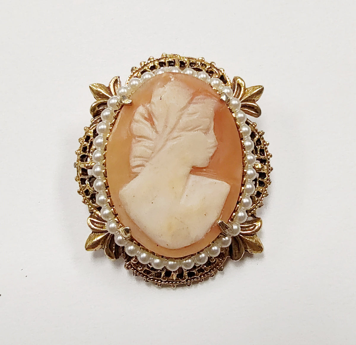 Vintage Florenza Shell Carved Cameo Brooch Pendant - Hers and His Treasures