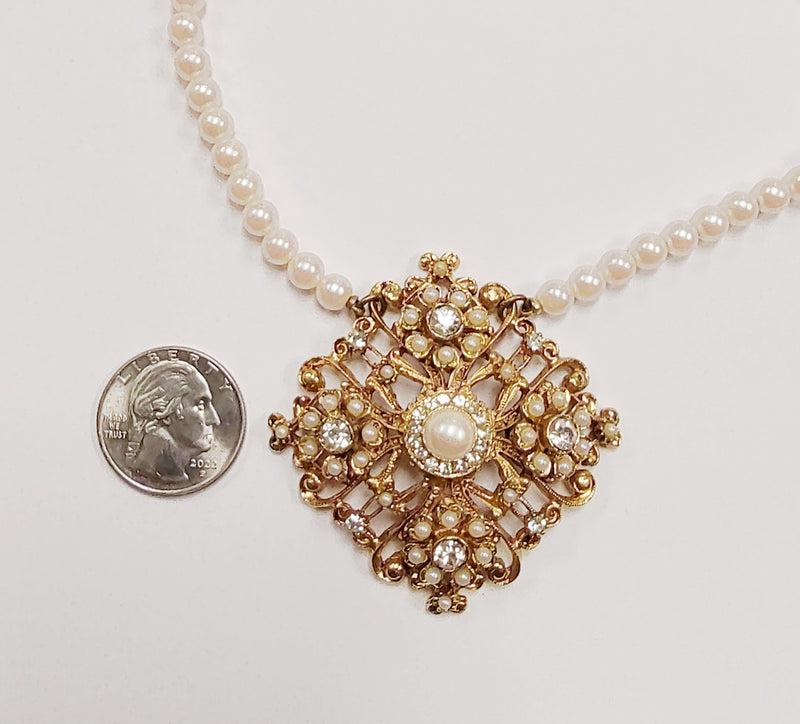 Vintage Florenza Pearl and Rhinestone Necklace - Hers and His Treasures