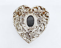 Vintage Lazuli Signed Silver Tone Heart Brooch Pin - Hers and His Treasures