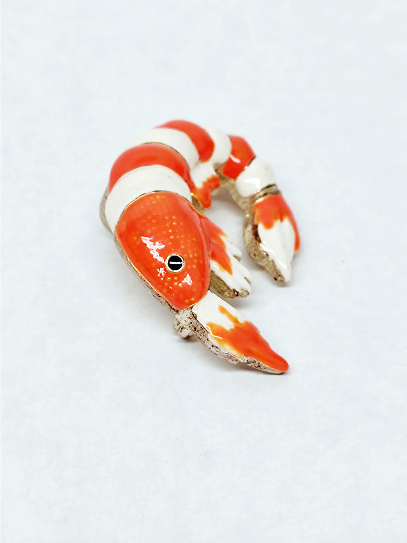 Vintage Orange and White Enamel Shrimp Brooch Pin or Necklace Pendant - Hers and His Treasures