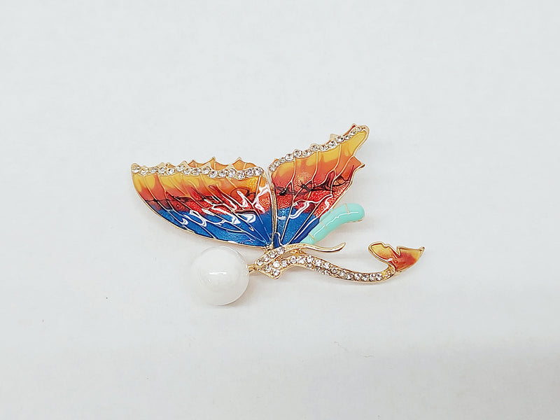 Vintage Mermaid Butterfly Brooch with Enamel and Rhinestones - Hers and His Treasures