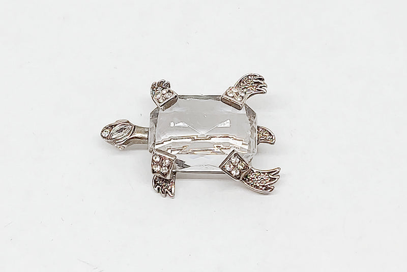 Vintage Clear Faceted Glass Turtle Brooch Pin - Hers and His Treasures