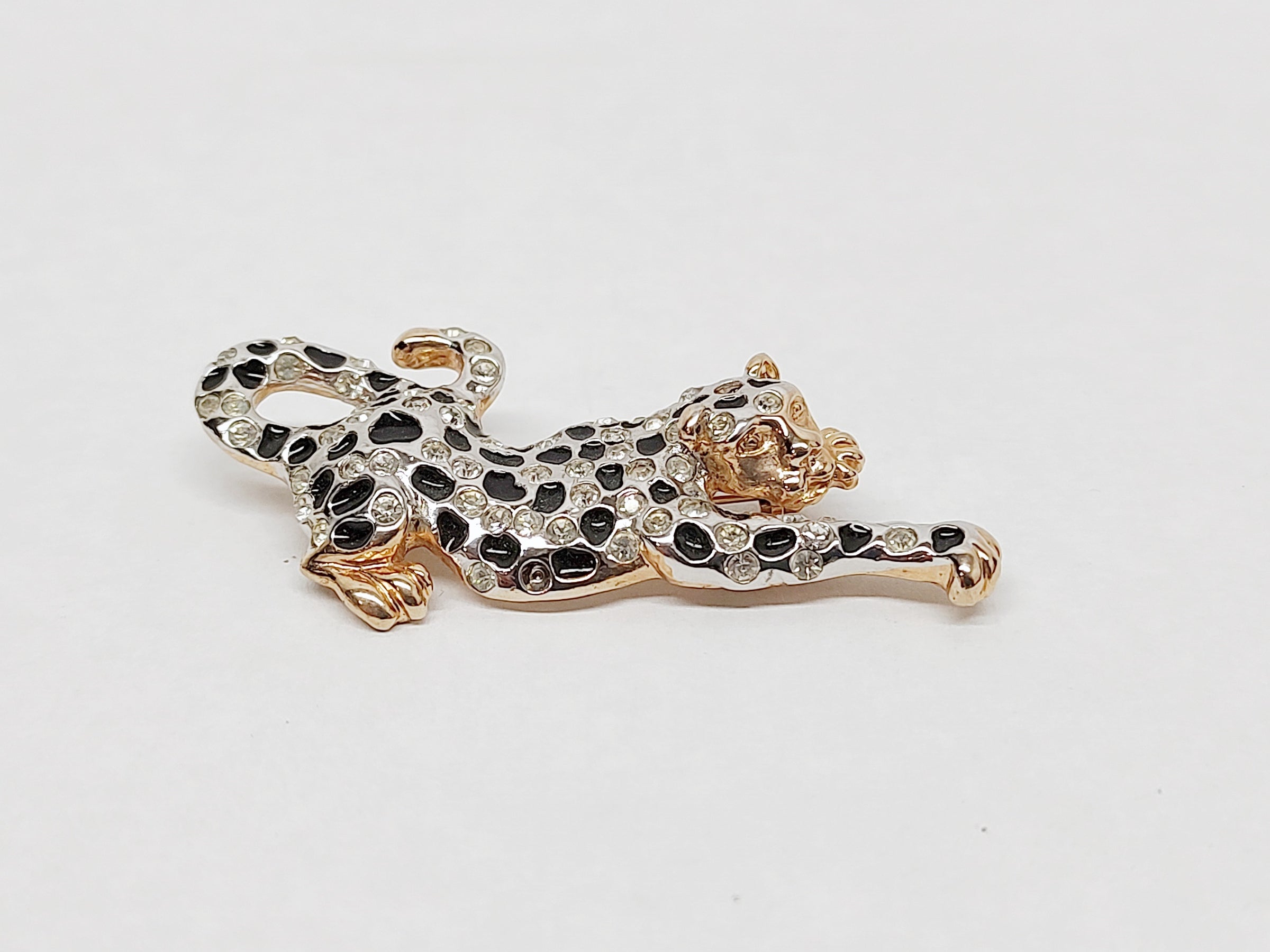 Vintage Roman Gold Tone Panther Brooch with Rhinestones - Hers and His Treasures