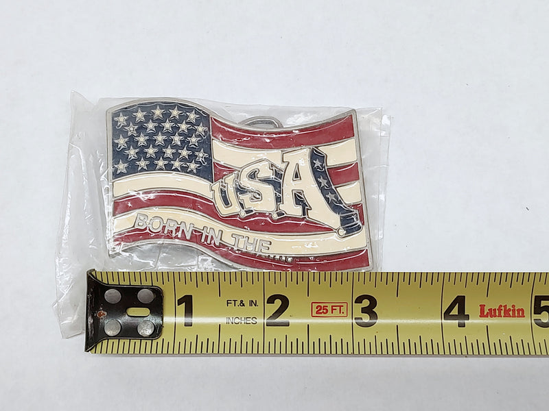 Born In The USA Enameled American Flag Belt Buckle - Hers and His Treasures
