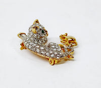 Cat with Dangling Mouse Gold Tone and Rhinestone Brooch - Hers and His Treasures
