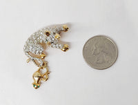 Cat with Dangling Mouse Gold Tone and Rhinestone Brooch - Hers and His Treasures