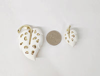 1971 Sarah Coventry White Velvet Leaf Brooch and Clip-On Earring Set - Hers and His Treasures