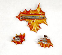 Vintage Christmas Holiday Holly Leaf and Berries Brooch and Earrings Set - Hers and His Treasures