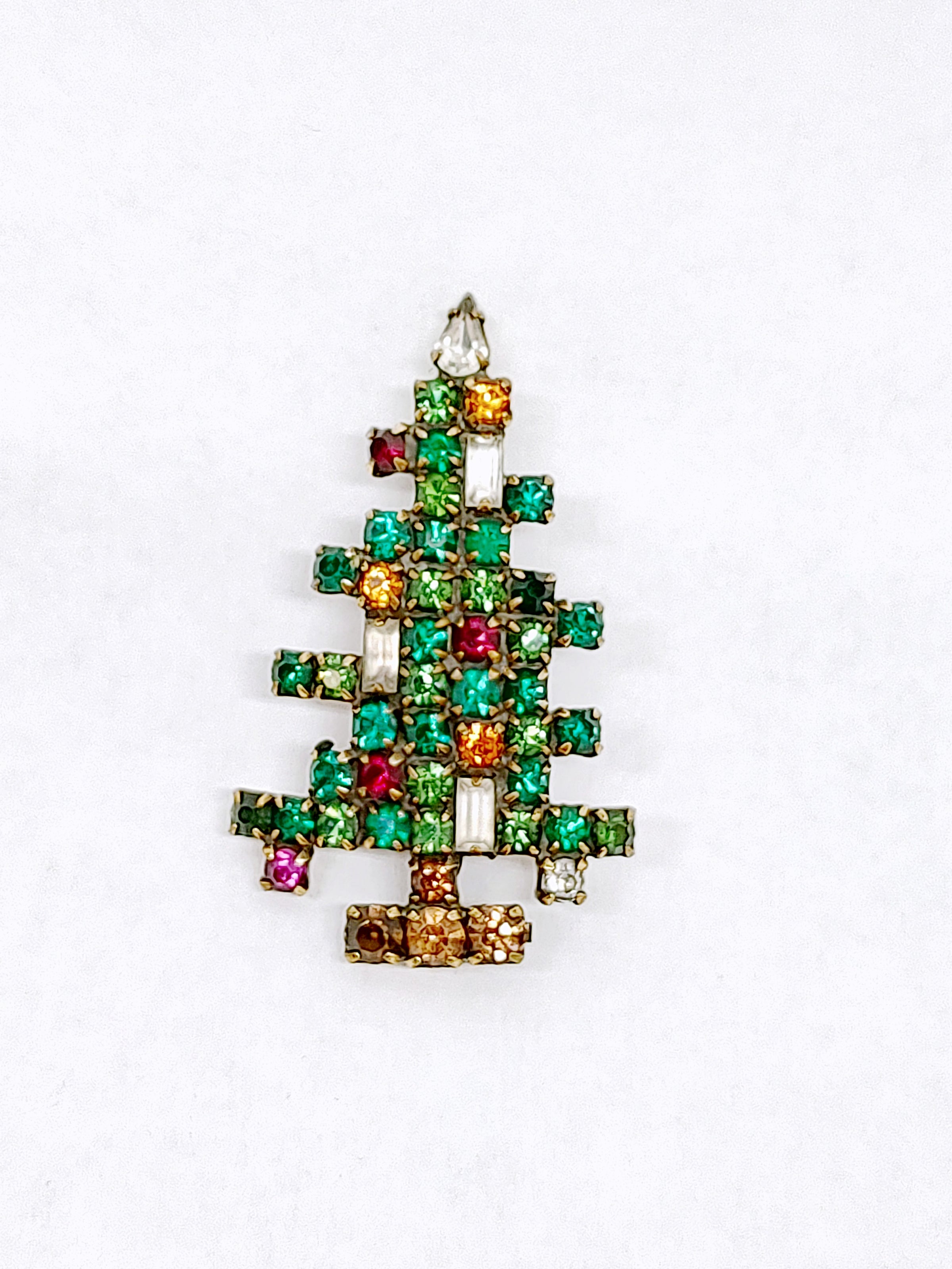 Weiss Christmas Tree with Candles Rhinestone Brooch - Hers and His Treasures