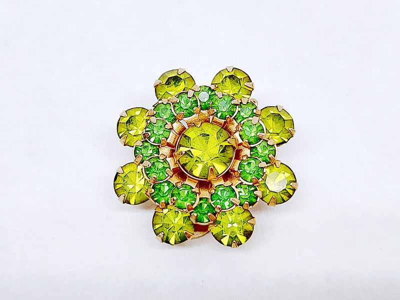 Weiss Round Gold Tone with Green Rhinestones Clip-On Earrings - Hers and His Treasures