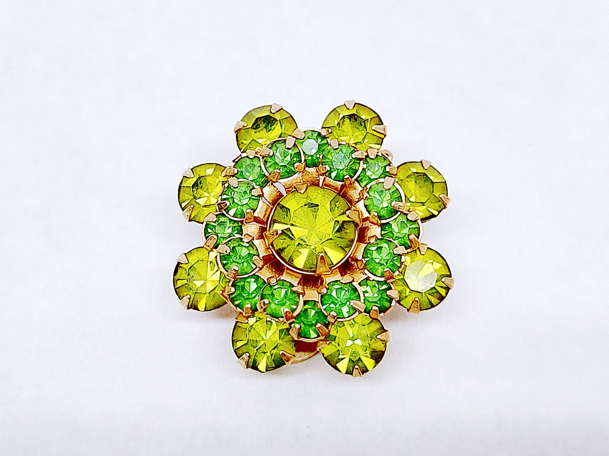 Weiss Round Gold Tone with Green Rhinestones Clip-On Earrings