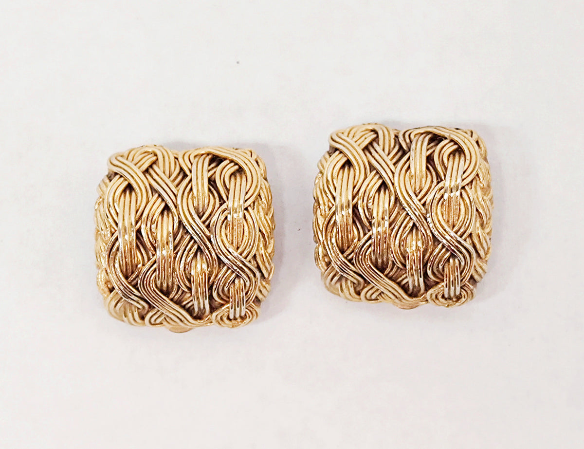 Les Bernard Square Weave Gold Tone Clip-On Earrings - Hers and His Treasures