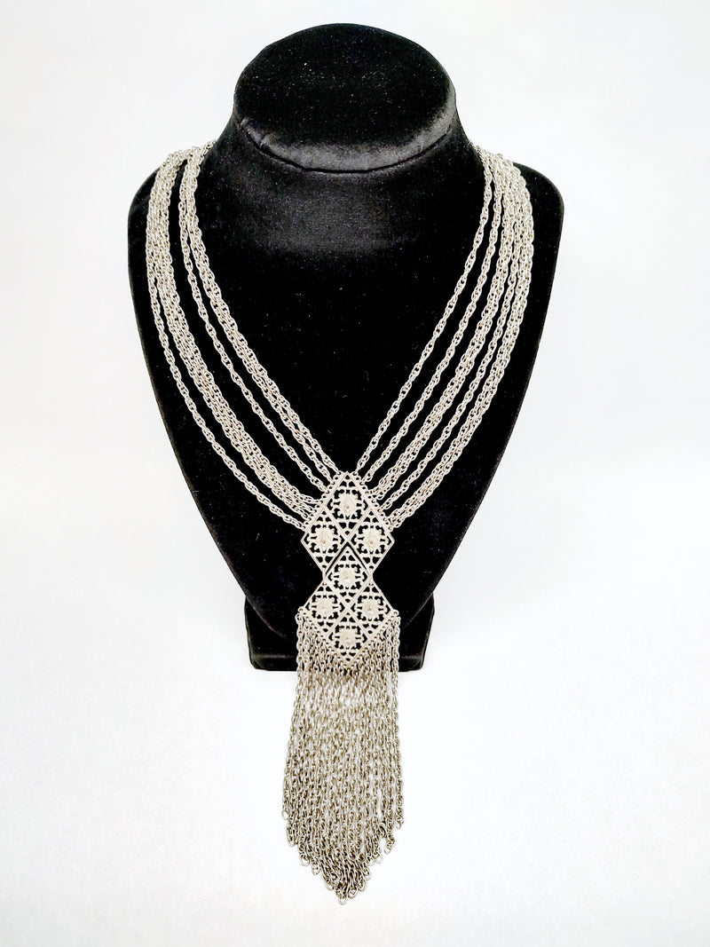 1928 Jewelry Multi-Chain Link Necklace With Pendant and Fringe - Hers and His Treasures