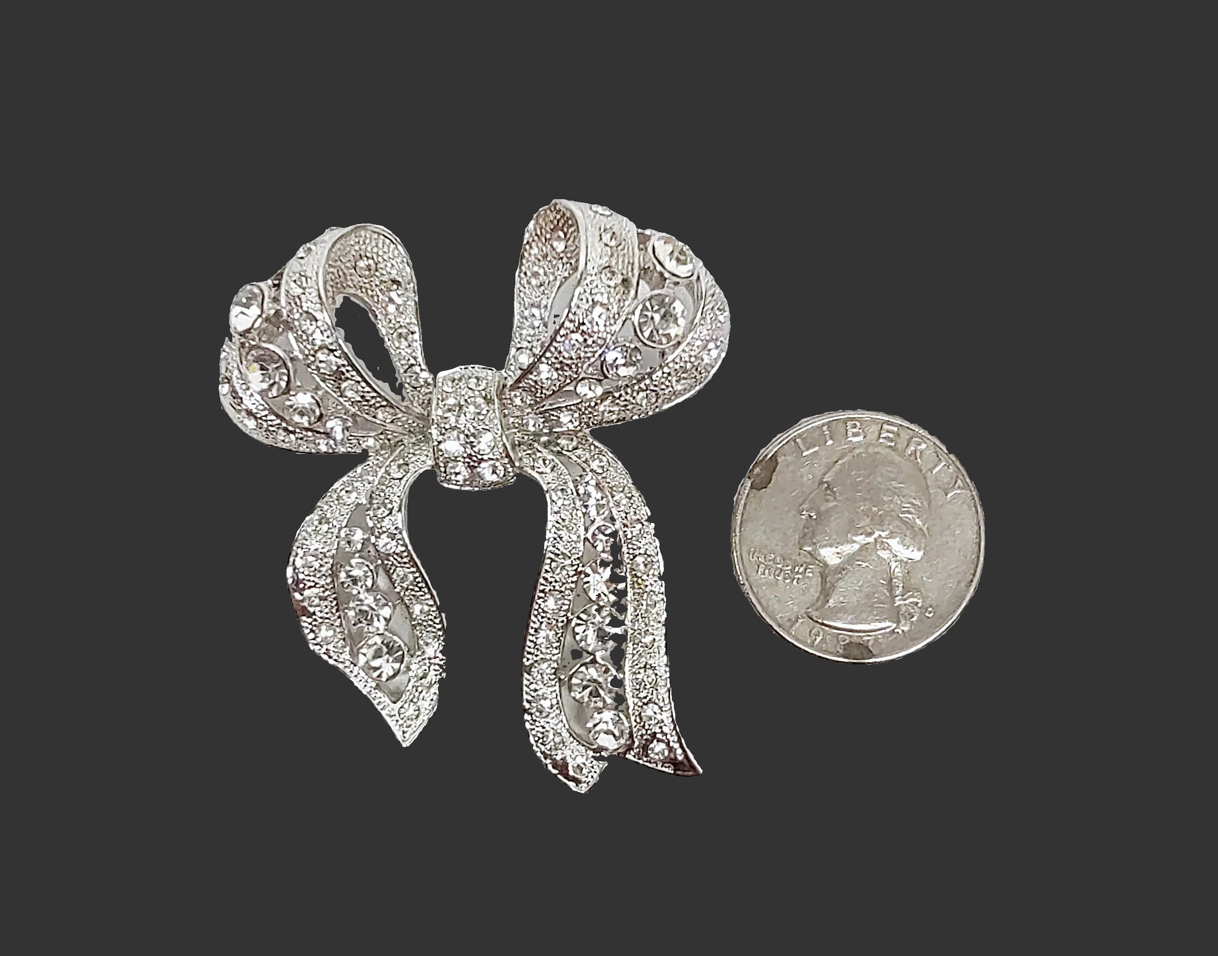 RJ Graziano Silver Tone Rhinestone Ribbon Bow Brooch Pin – Hers
