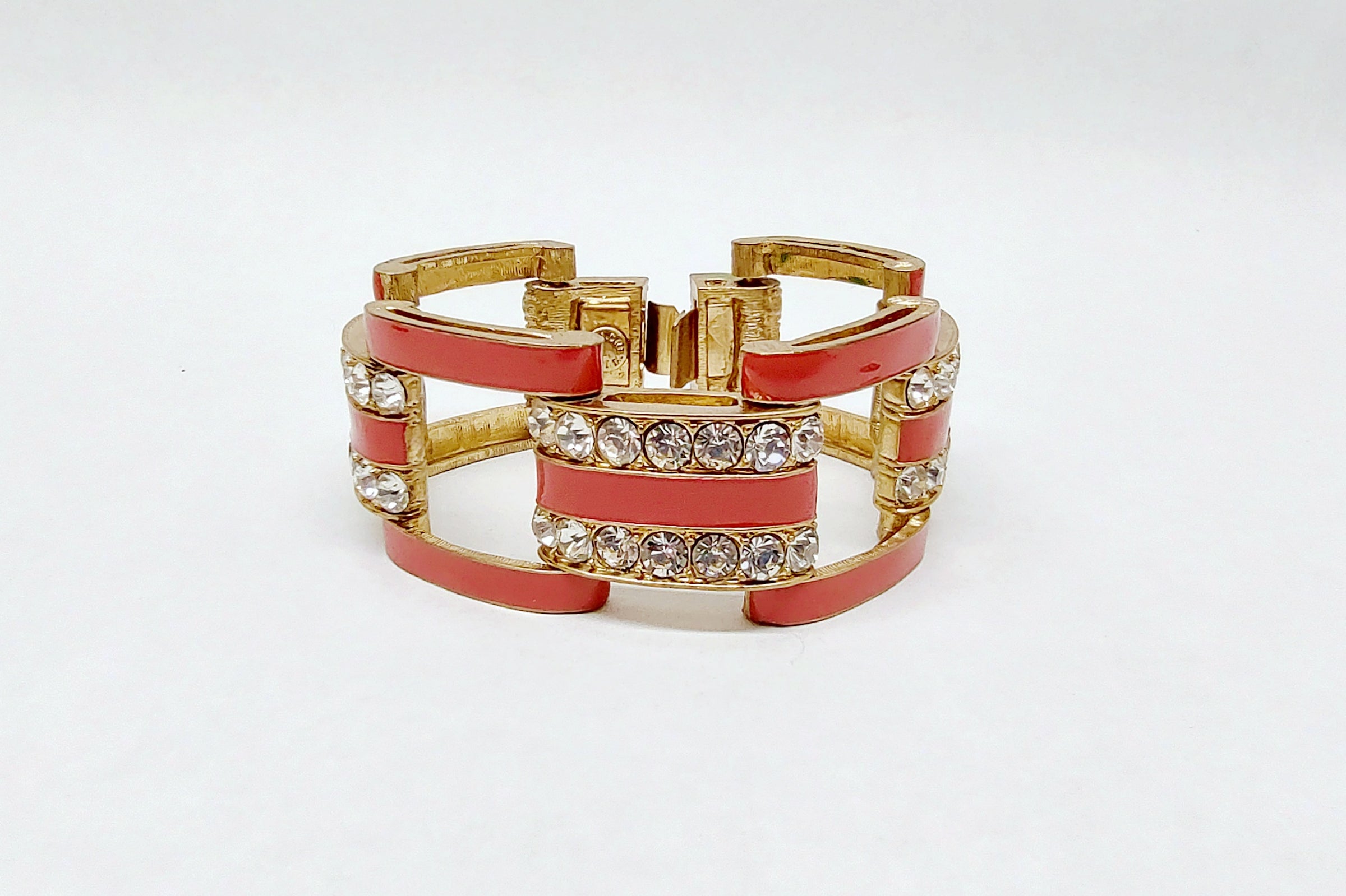 Vintage J Crew Chunky Gold Tone Link Bracelet with Rhinestones - Hers and His Treasures