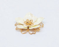 Emmons White Enamel and Gold Tone Flower Brooch Pin - Hers and His Treasures