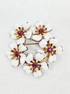 Vintage White Thermoset Flowers and Purple Crystal Rhinestone Brooch Pin - Hers and His Treasures 