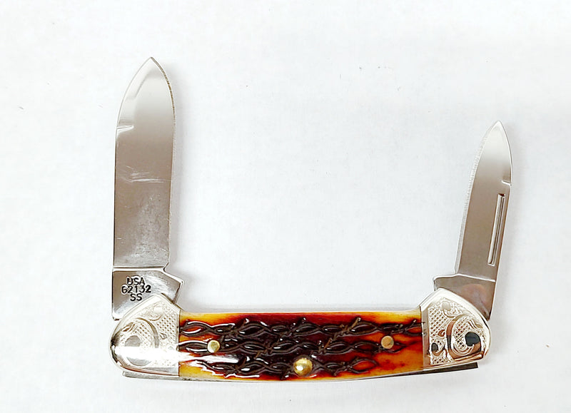 2002 Case XX 62132 Baby Butterbean Dark Amber Bone Barbwire Pocket Knife - Hers and His Treasures
