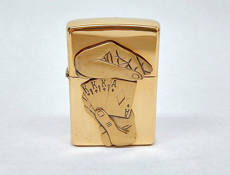 New 1998 XIV Solid Brass Full House Hidden Ace Zippo Lighter - Hers and His Treasures