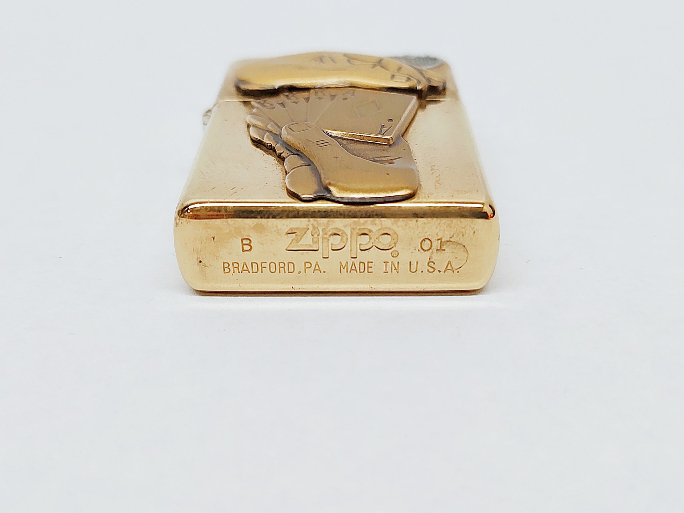 New 2001 Solid Brass Full House Hidden Ace Zippo Lighter - Hers and His Treasures