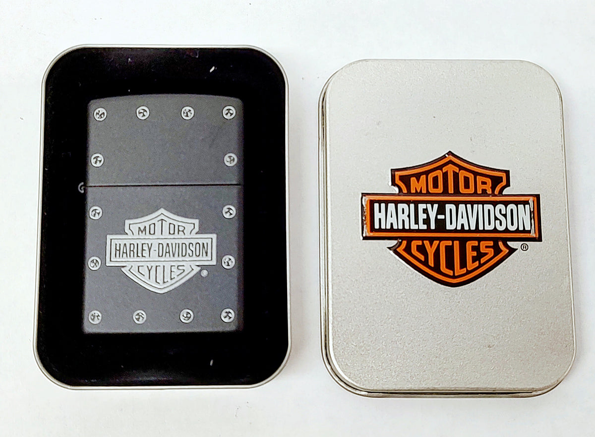 New 2004 Harley Davidson Motorcycles Stud Logo Black Matte Zippo Lighter - Hers and His Treasures