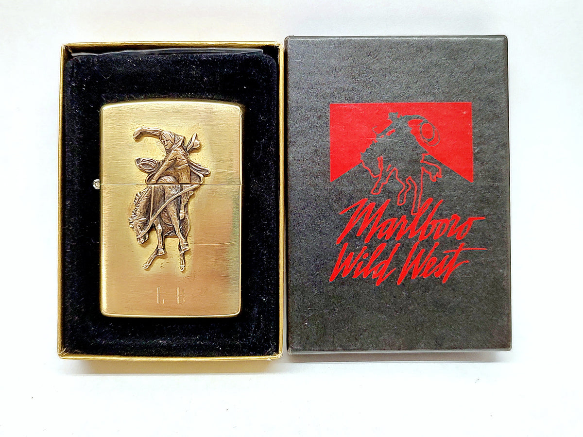VIII 1991 Marlboro Bucking Bronco Cowboy Brass Zippo Lighter - Hers and His Treasures