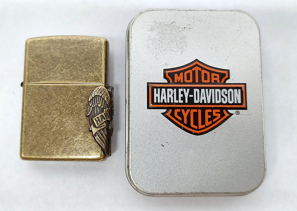 Rare 2000 Harley Davidson Eagle and Banner Antique Brass Zippo 