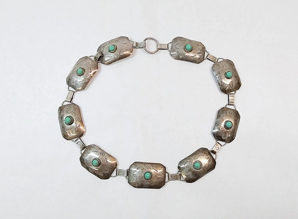 Sterling Silver with Green Turquoise Concho Hat Band Mexico - Hers and His Treasures