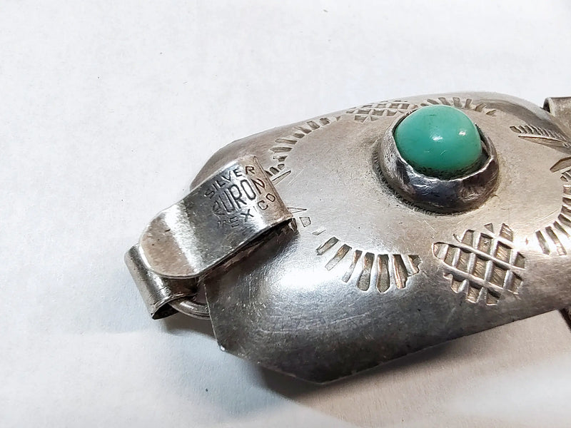 Sterling Silver with Green Turquoise Concho Hat Band Mexico - Hers and His Treasures