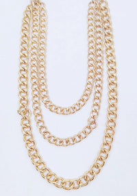 Vintage 32" Triple Strand Gold Tone Chain Link Black Bead Necklace - Hers and His Treasures