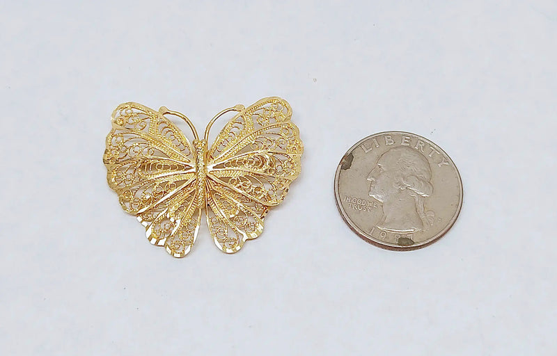 14K Yellow Gold Filigree Butterfly Brooch Pin Arpas | Turkey - Hers and His Treasures