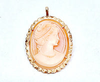 14K Gold Carved Cameo Pendant Brooch Pin - Hers and His Treasures