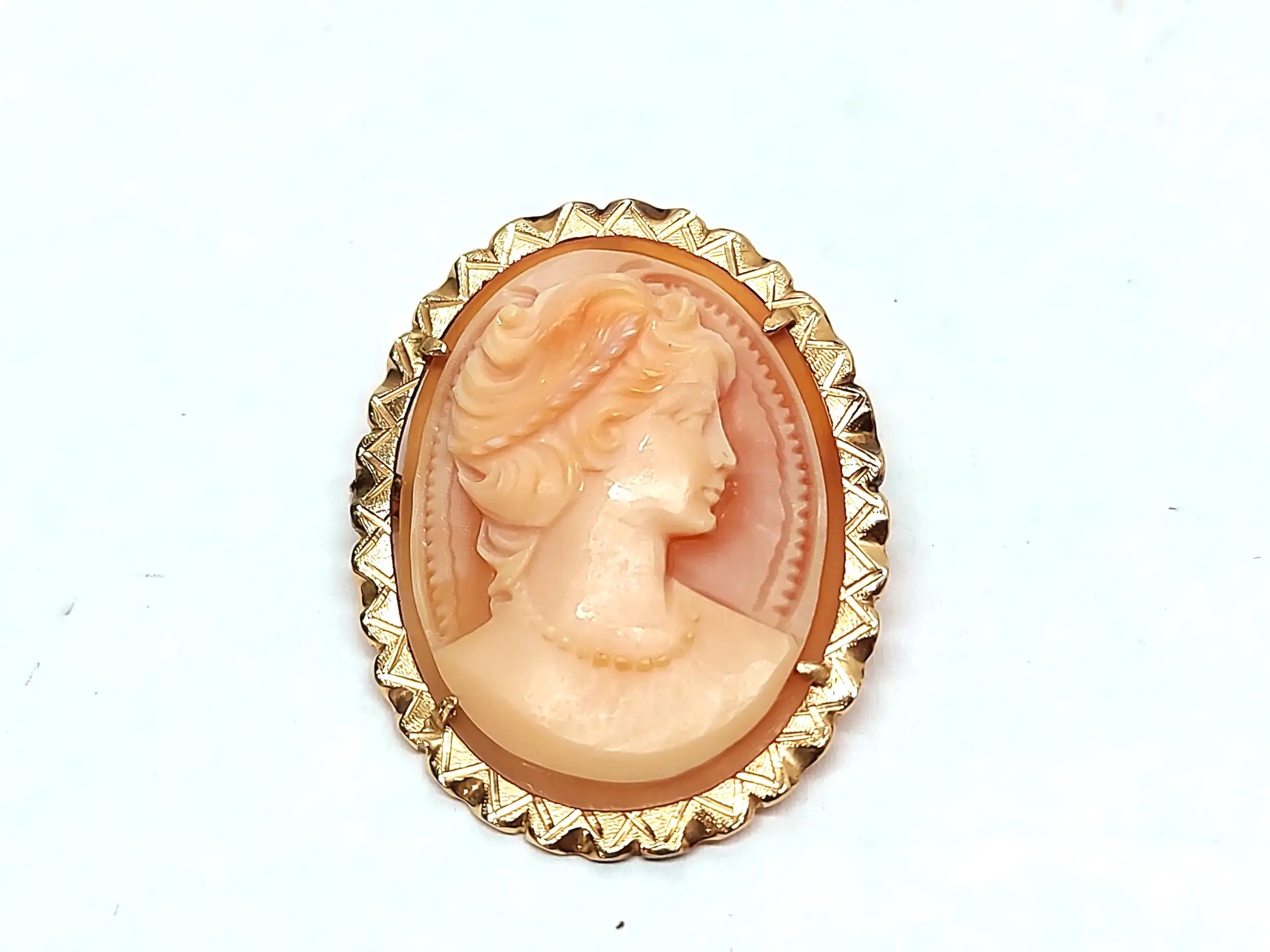 14K Gold Carved Cameo Pendant Brooch Pin - Hers and His Treasures