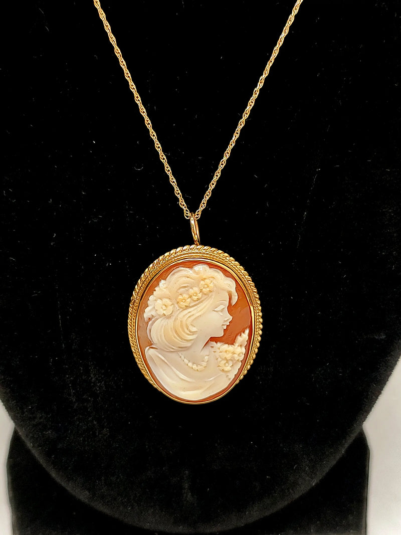 Vintage 14K Gold Carved Shell Cameo 18" Necklace - Hers and His Treasures