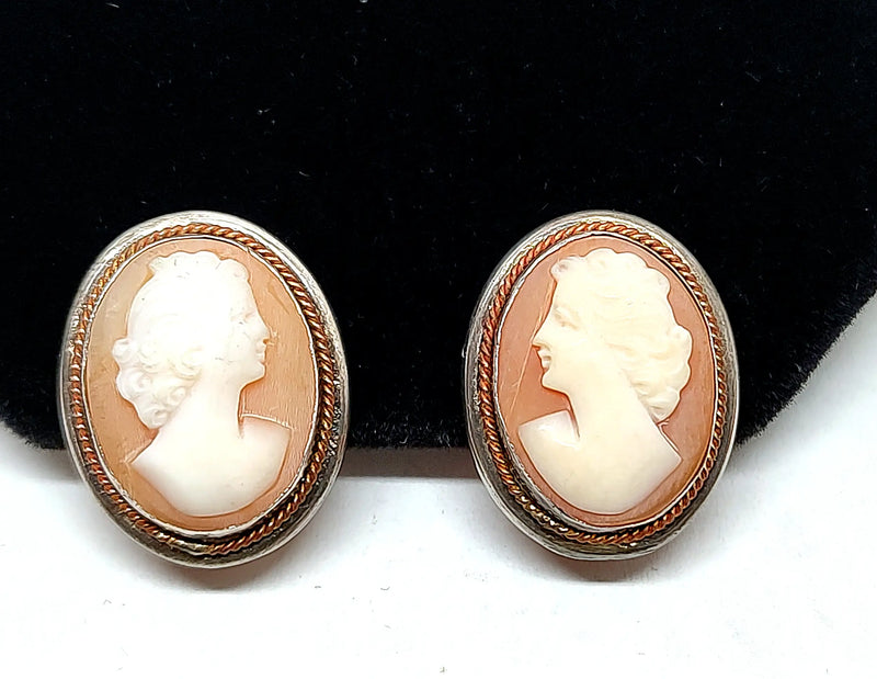 800 Silver Cameo Carved Shell Screw-Back Earrings - Hers and His Treasures