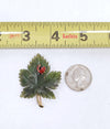 14K Gold Nephrite Jade Maple Leaf with Ladybug Brooch Pin - Hers and His Treasures