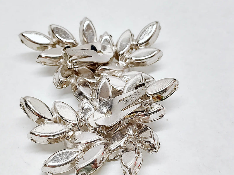 Large Weiss Signed Prong Set Clear Crystal Rhinestone Clip-On Earrings - Hers and His Treasures