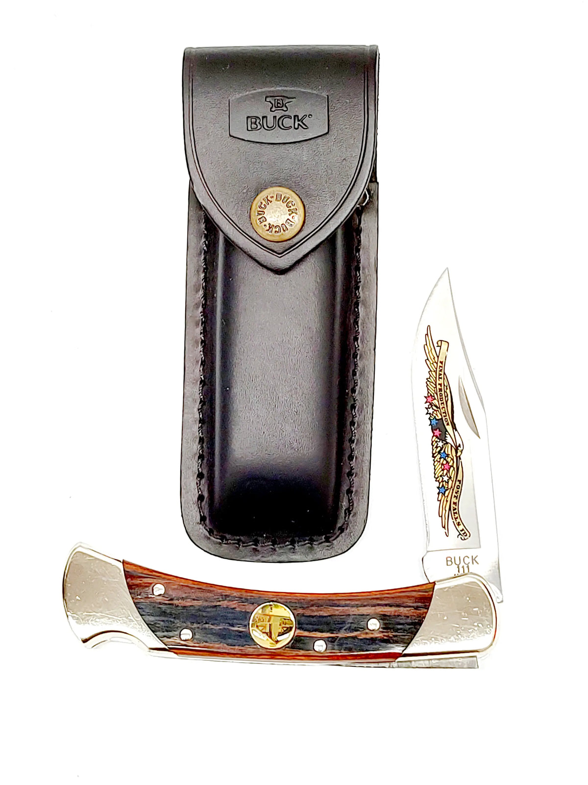 Buck 111 Final Production Post Falls Pocket Knife with Sheath - Hers and His Treasures